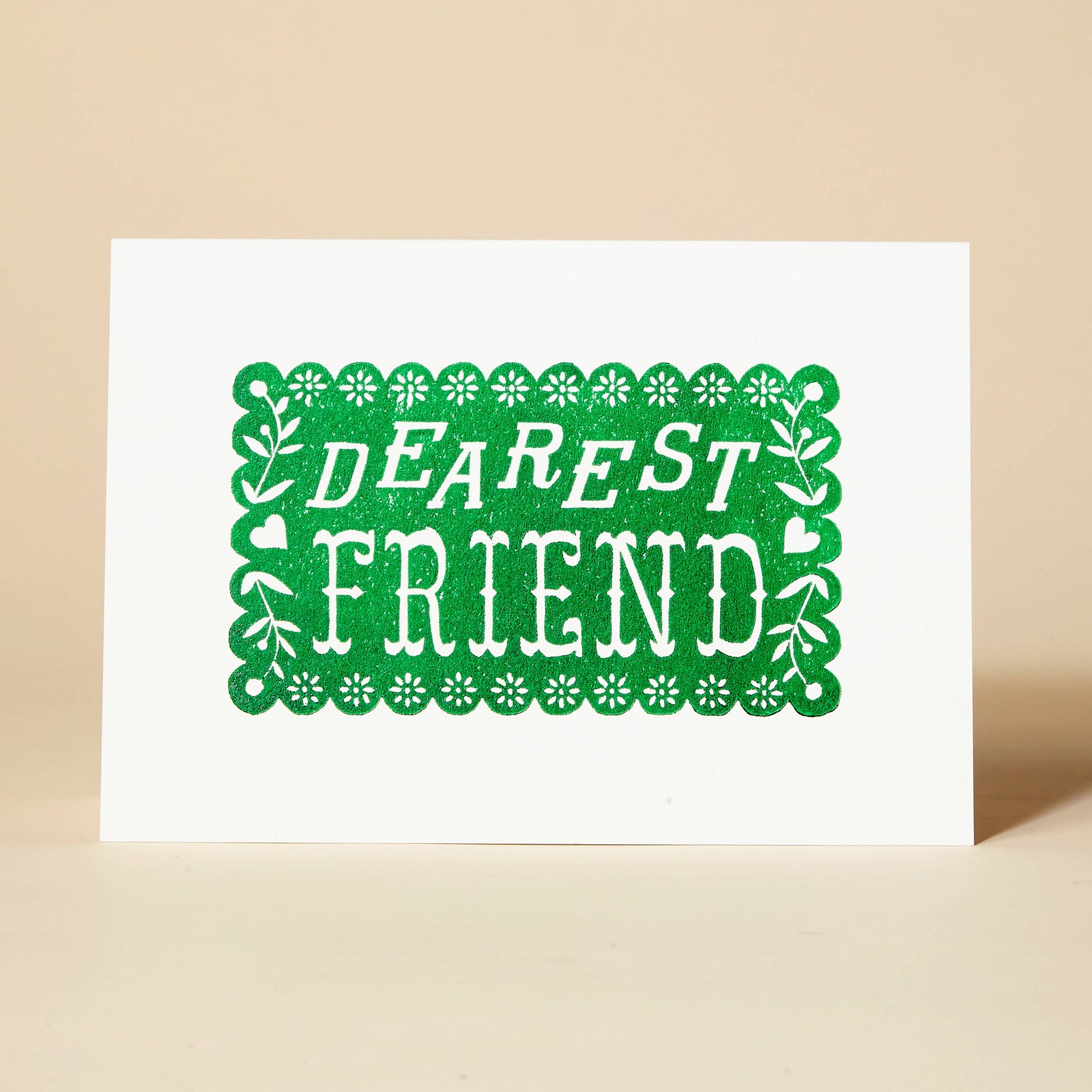 Dearest Friend Green Linocut Card by penny black