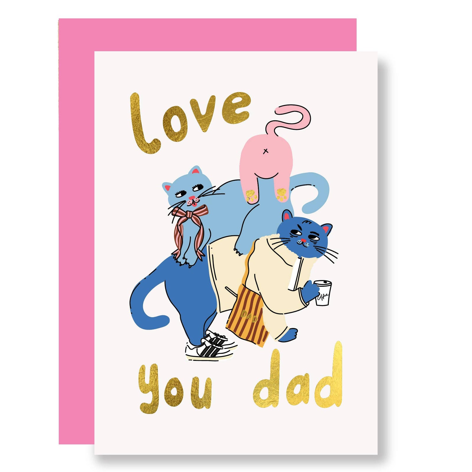 Love You Dad Cat & Kittens Gold Foil Father's Day Card by penny black