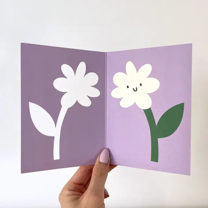 The inside of a die cut flower card showing the inside image.