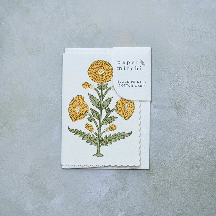Genda Saffron Hand Block Printed Cotton Card By Penny Black