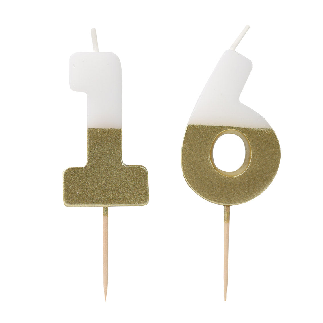 White & Gold Number Milestone Birthday Candle 16 set
