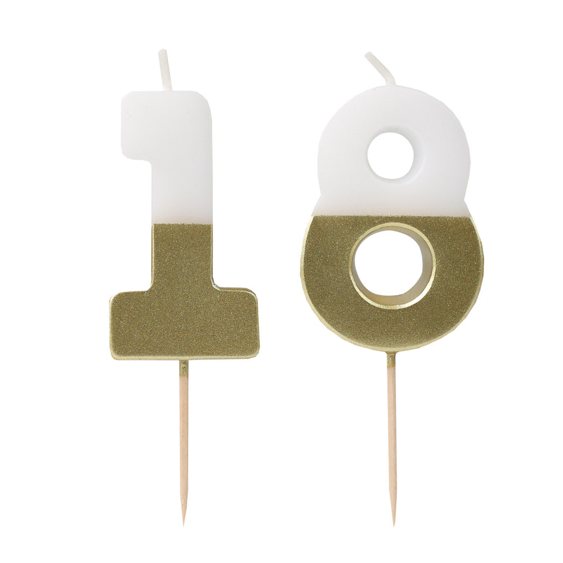 White & Gold Number Milestone Birthday Candle 18 Set