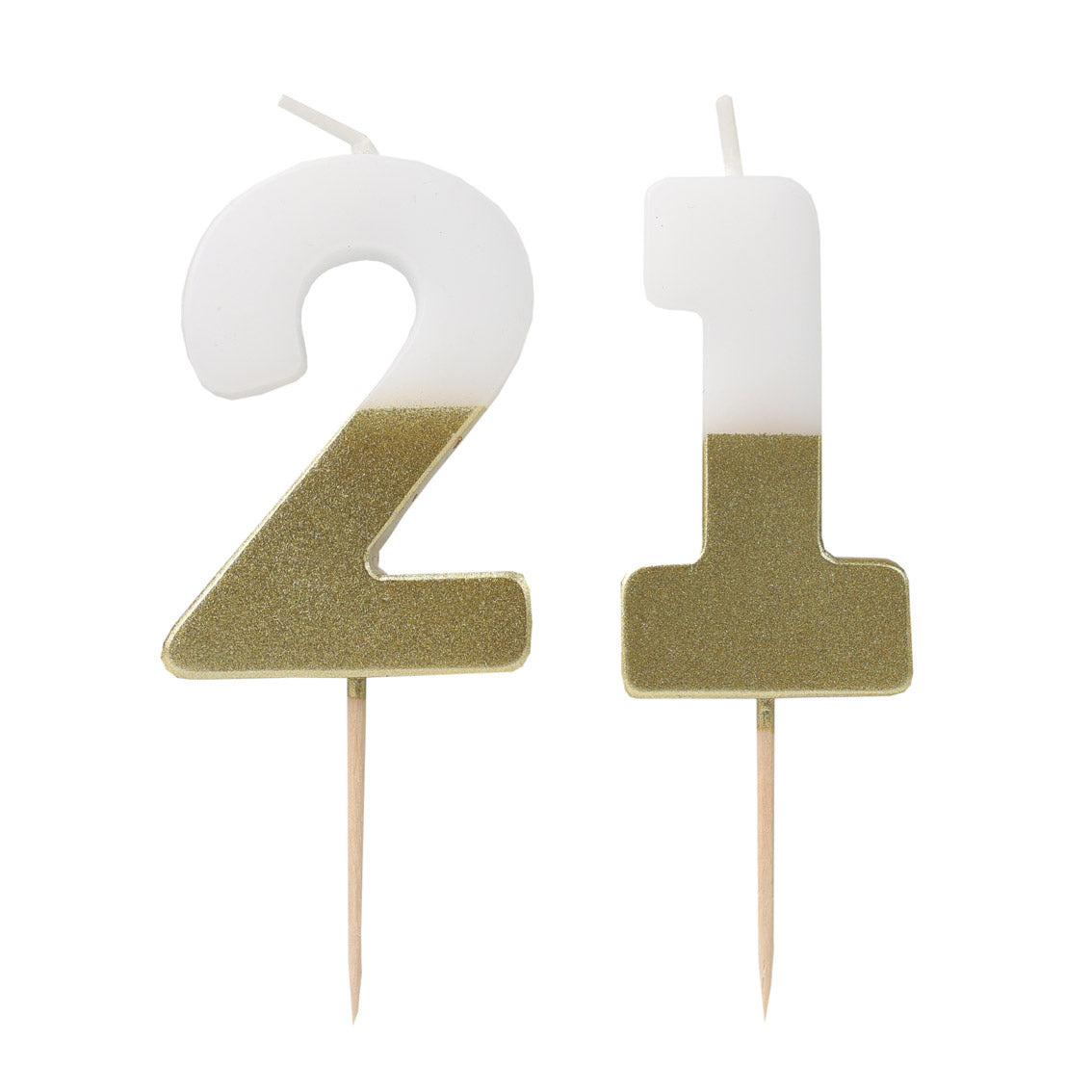 White & Gold Number Milestone Birthday Candle 21 Set