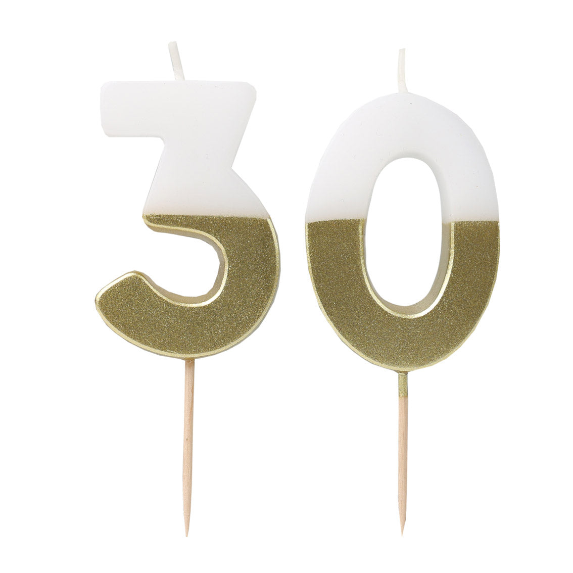 White & Gold Number Milestone Birthday Candle 30 Set