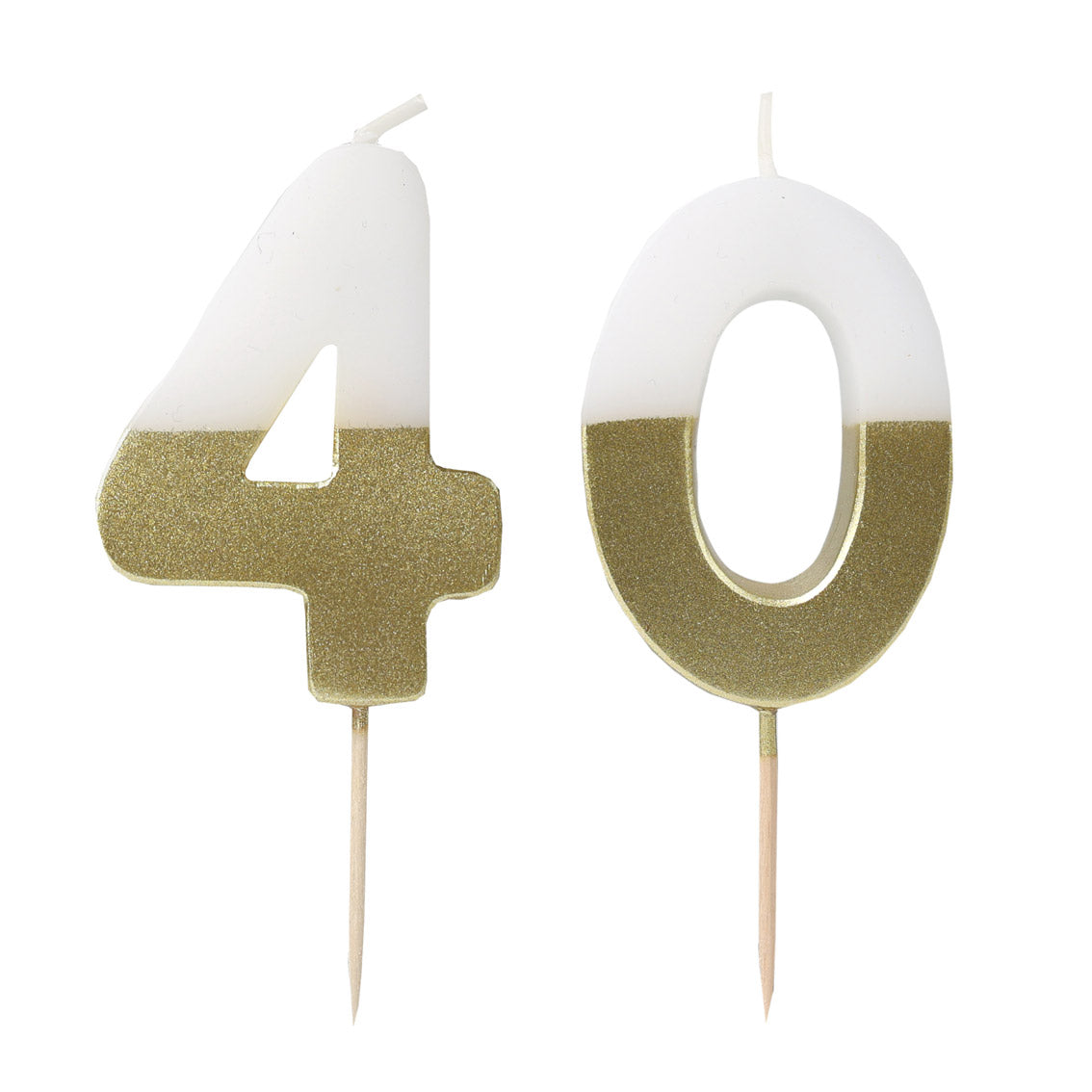 White & Gold Number Milestone Birthday Candle 40 Set