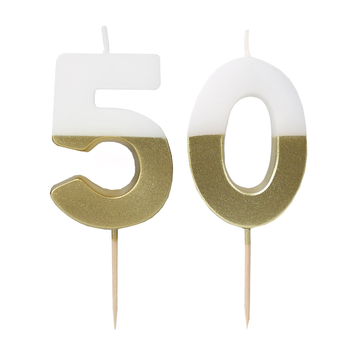 White & Gold Number Milestone Birthday Candle 50 Set