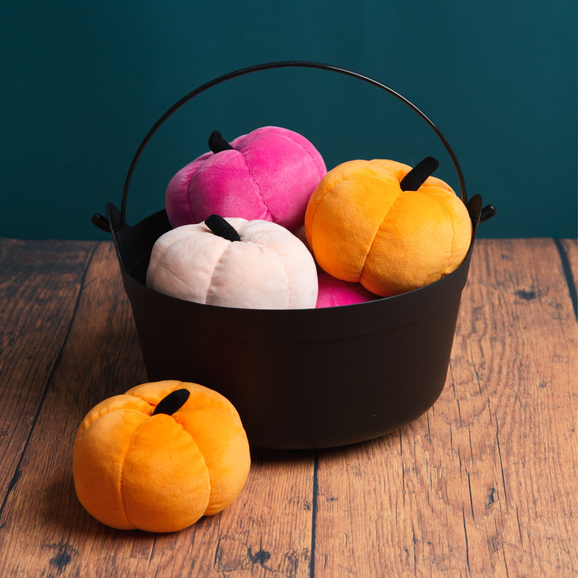 Velvet Halloween Pumpkin Decoration in a cauldron by penny black