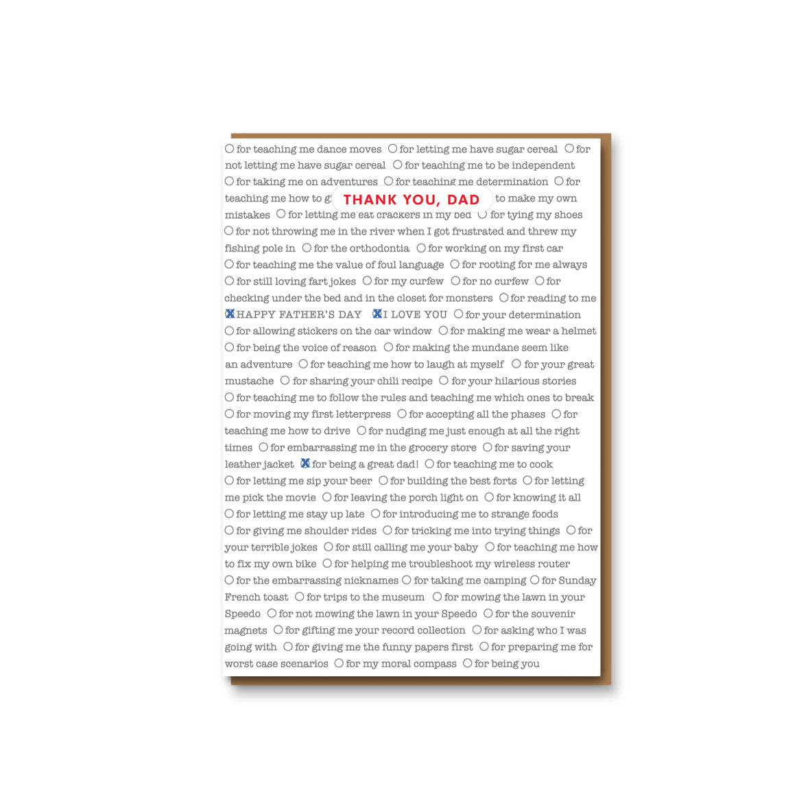 Thank You Dad Checkbox Mini Father's Day Card