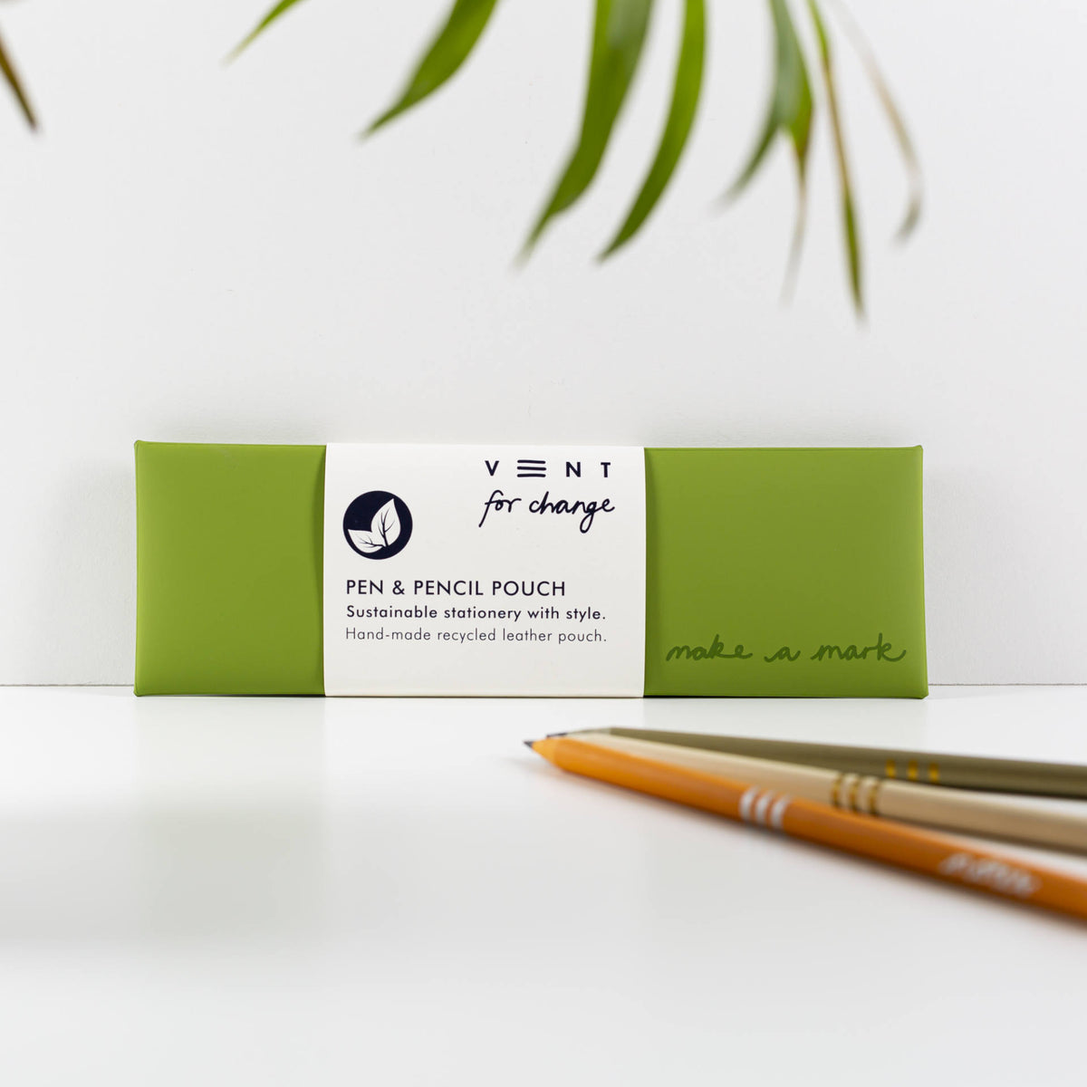 Make a Mark Recycled Pen & Pencil Pouch in earthy green at penny black