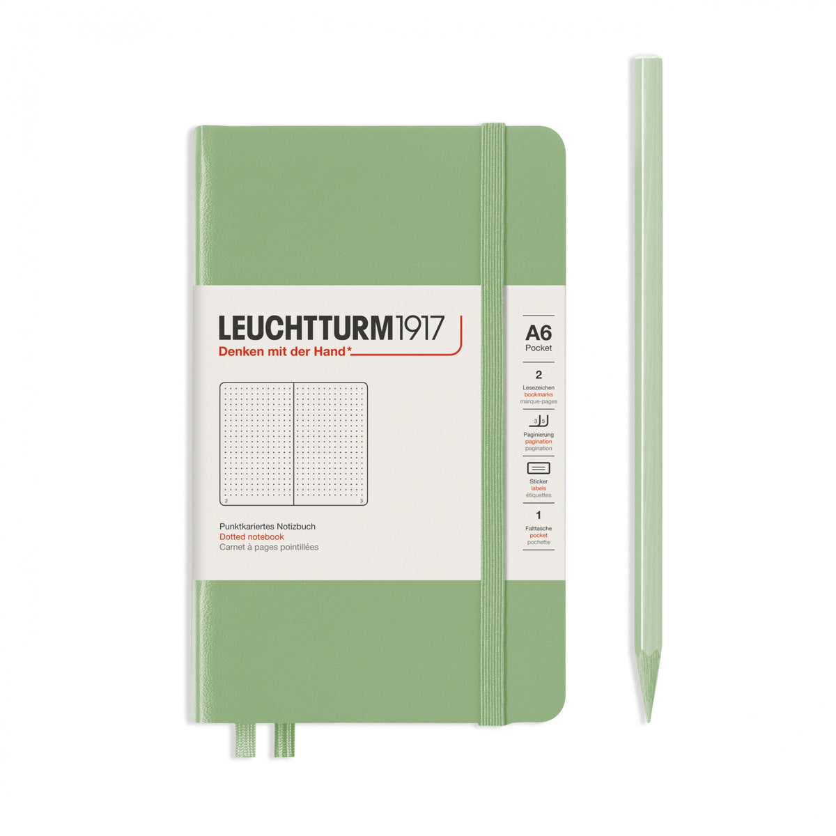 Leuchtturm1917 Notebook A6 Pocket Hardcover in sage green and dotted ruling from penny black