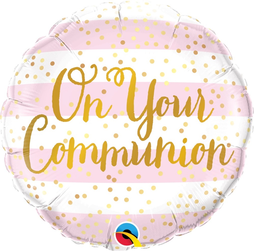 On Your First Holy Communion Stripes 18" Foil Balloon - Penny Black