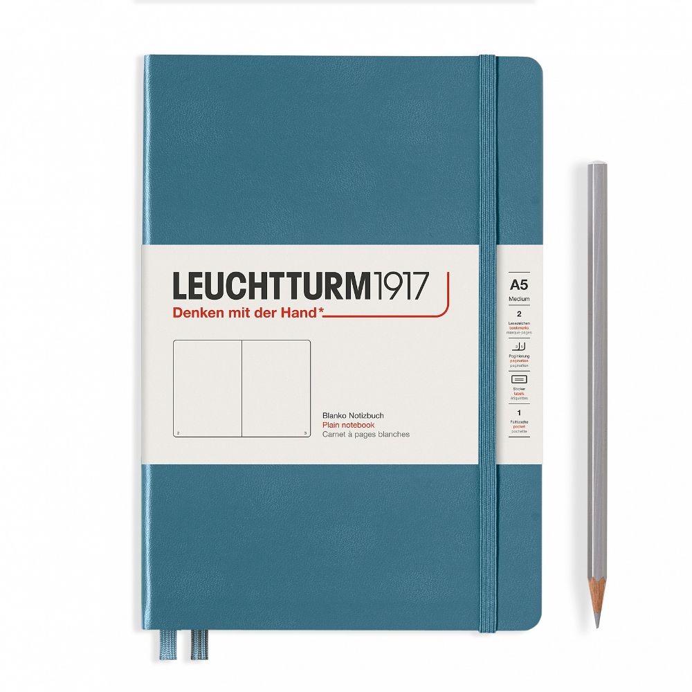 Leuchtturm1917 Notebook A5 Medium Hardcover in stone blue colour with a blank ruling - Penny Black