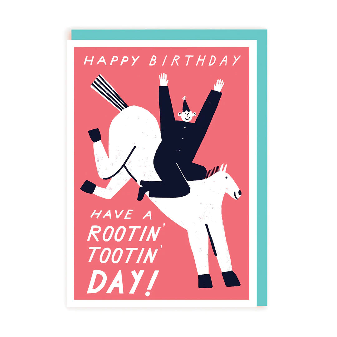 Rootin' Tootin' Pony Ride Retro Birthday Card